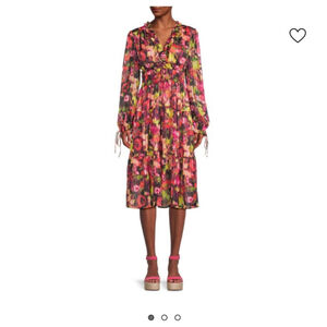 Women's STELLAH Long Sleeve Floral Dress S Pink Green